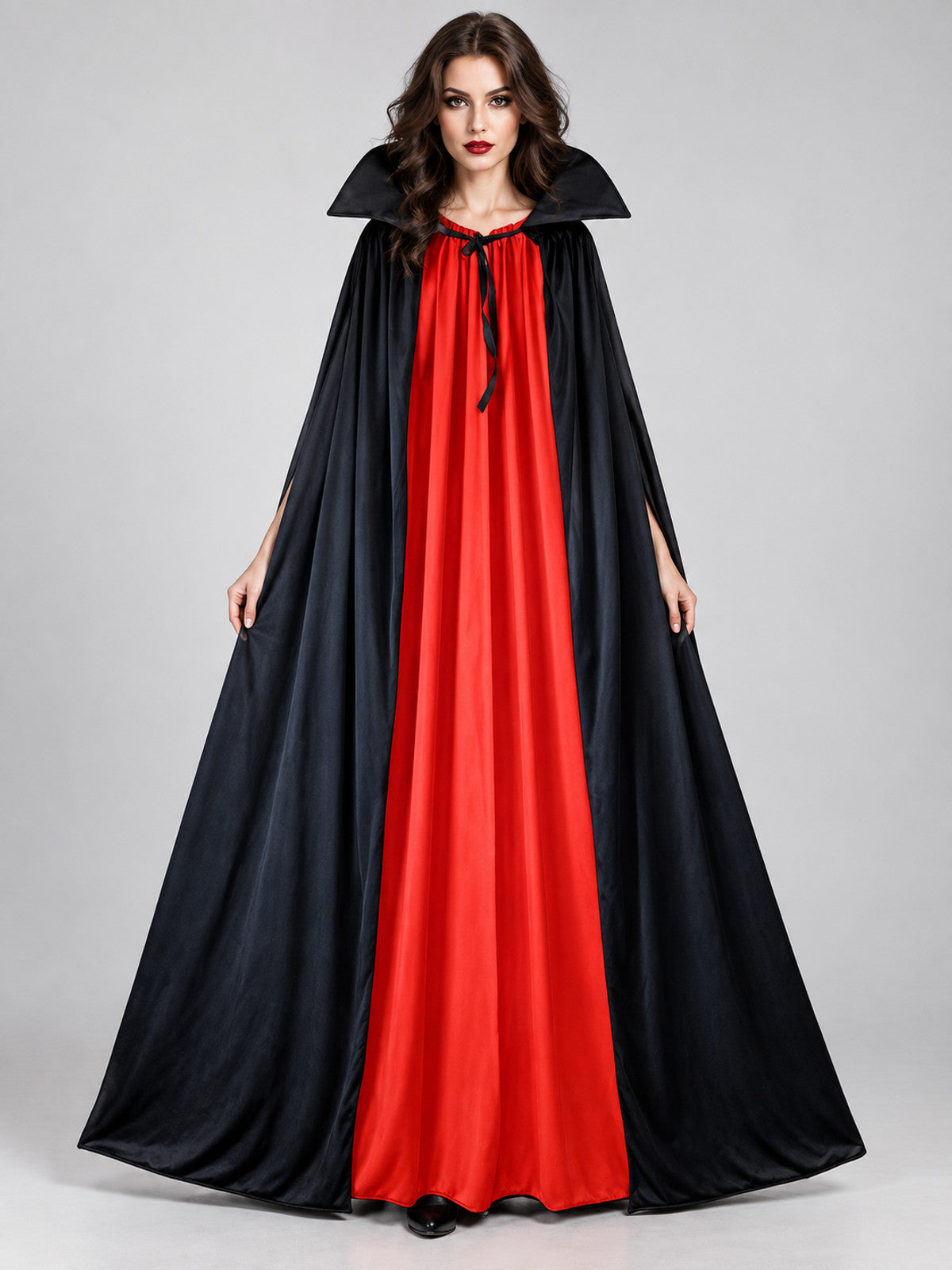 Long Black and Red Carnival Cape with Collar