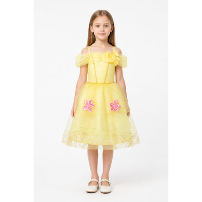 Light Yellow Carnival Dress with a Bow and Flowers main product view