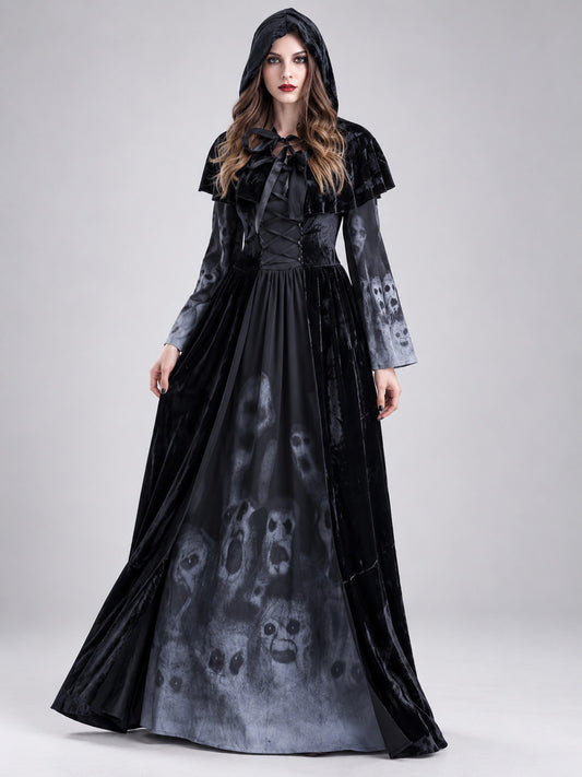 Vampire Costume: Black Dress and Hooded Cape