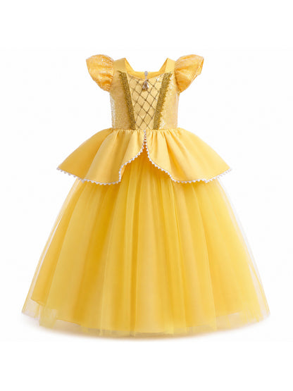 Girls Belle Princess Dress Beauty and the Beast Sequin Tulle Gown Kids Birthday main product view