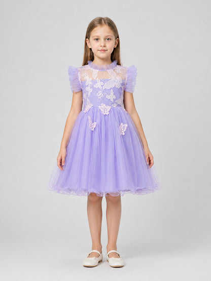 Festive Dress with Full Skirt, Flowers, and Butterflies on-model view