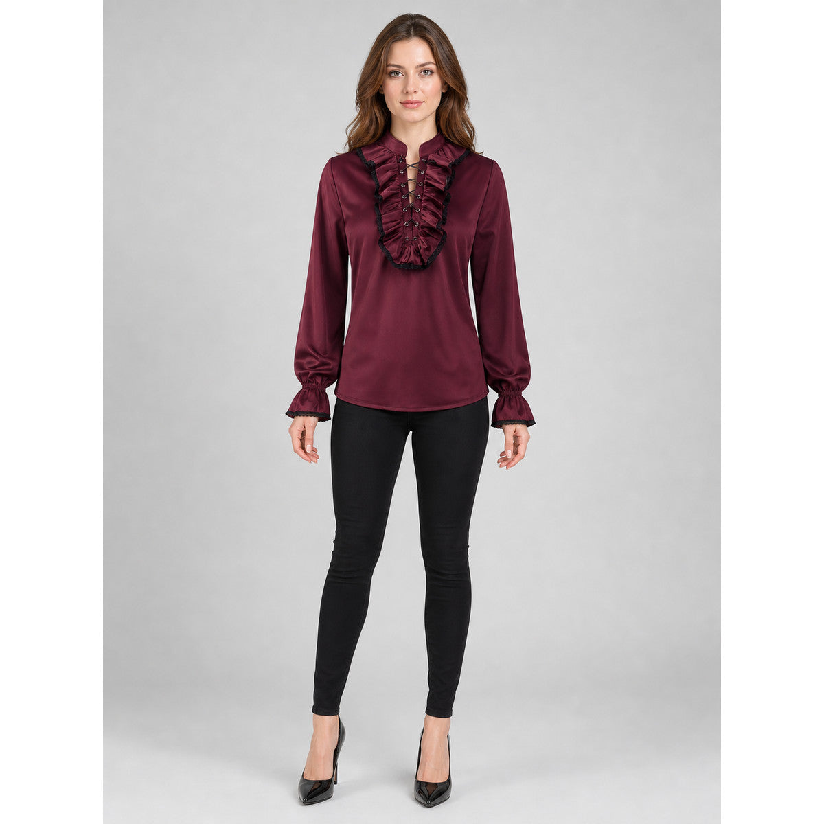 Cosplay Shirt with Jabot and High Collar front view