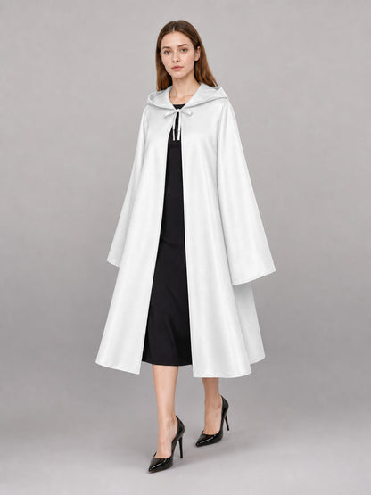 Long White Hooded Carnival Cloak front view