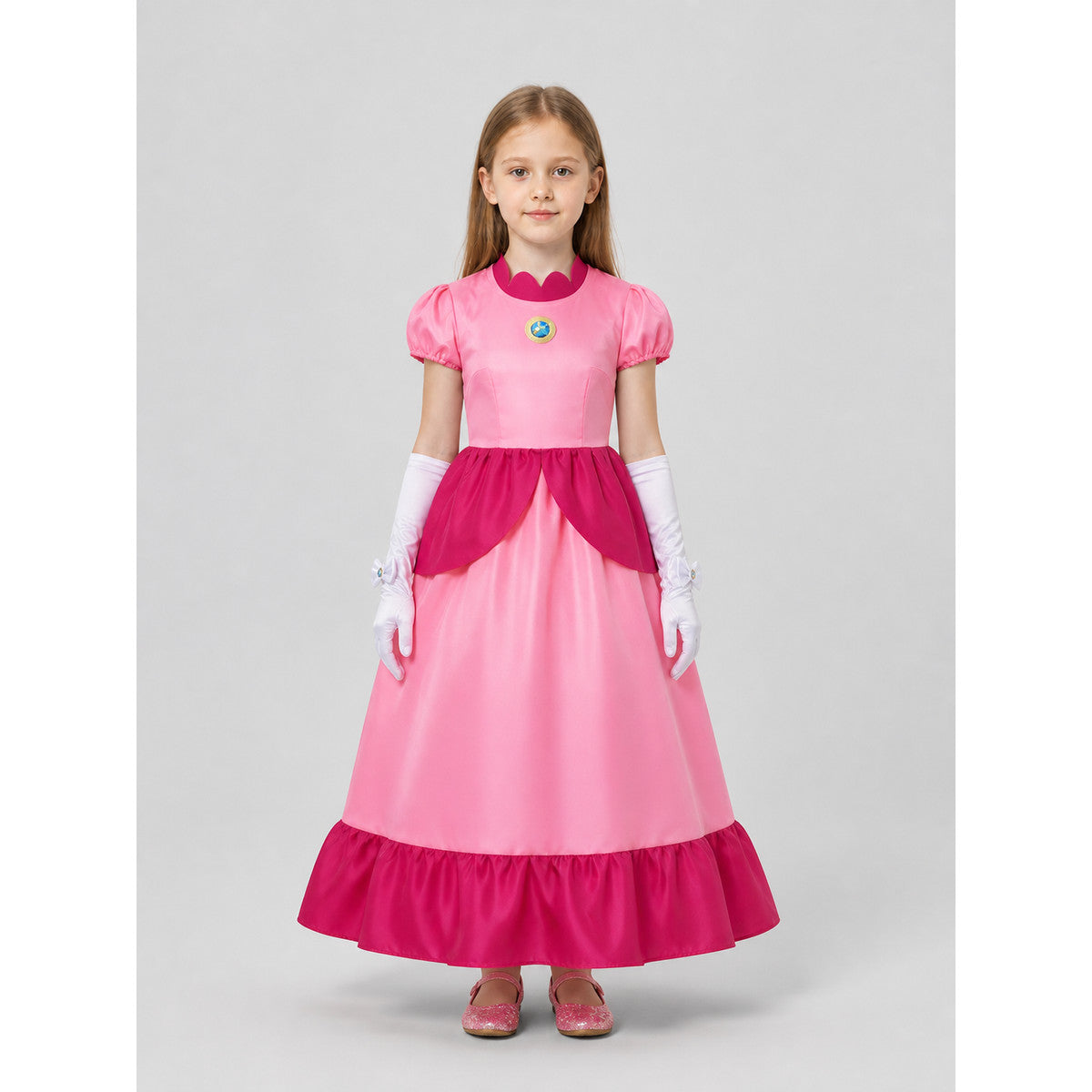 Costume Dress with Crown, Gloves, and Brooch on-model view
