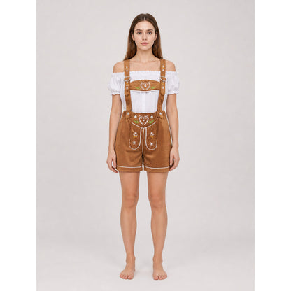 Brown Bavarian-Style Stage Costume with Embroidery on-model view