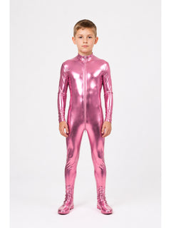 Men's Shiny Pink Stage Jumpsuit with Zipper