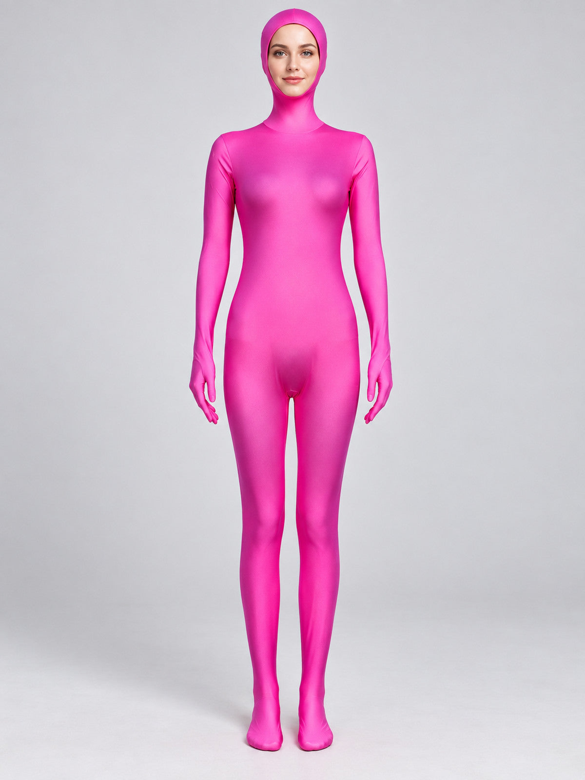 Bright Pink Fitted Hooded Bodysuit Costume