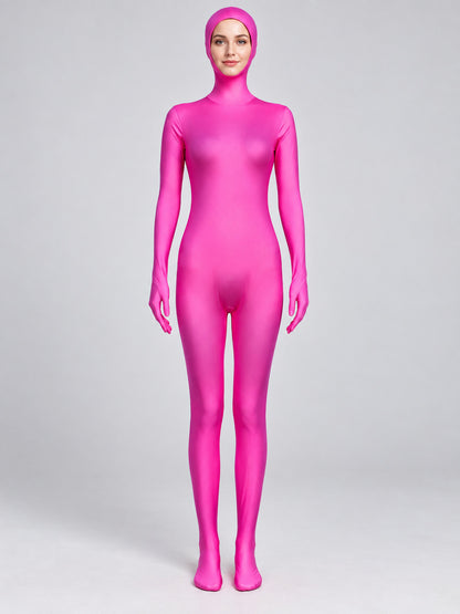Bright Pink Fitted Hooded Bodysuit Costume
