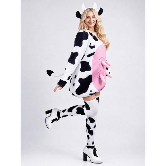 Adult Cow Costume with Headband, Tail, and Leg Warmers