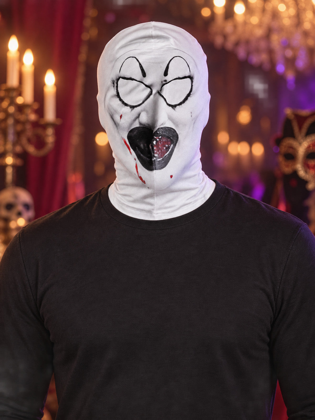 Balaclava Mask with a Creepy Face Print and Red Traces