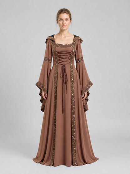 Retro Dress with a Square Neckline and Flared Sleeves on-model view