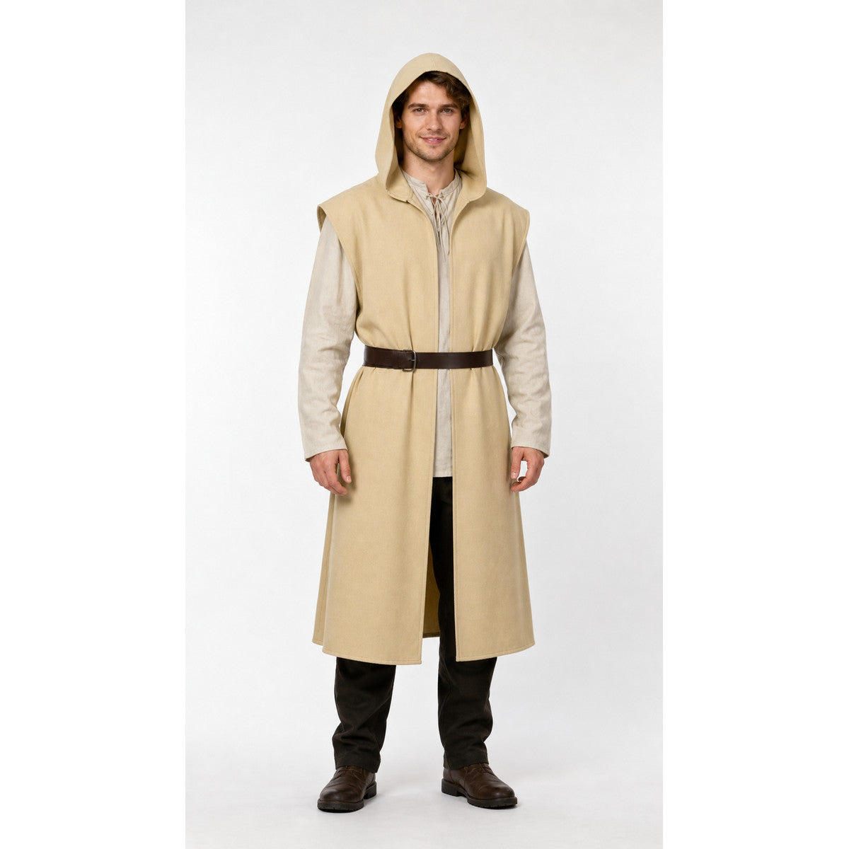 Khaki Hooded Carnival Cloak with Belt