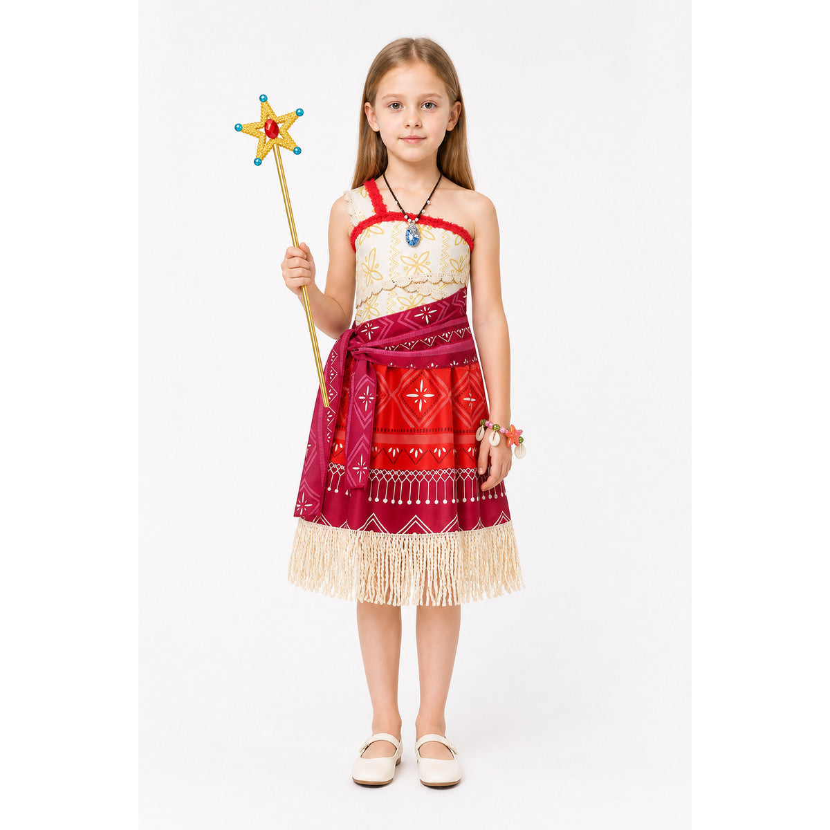 One-Shoulder Moana Costume for Children with Geometric Pattern main product view