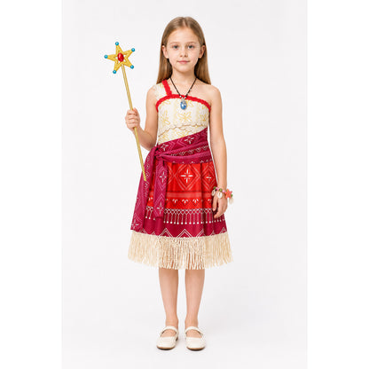 One-Shoulder Moana Costume for Children with Geometric Pattern main product view