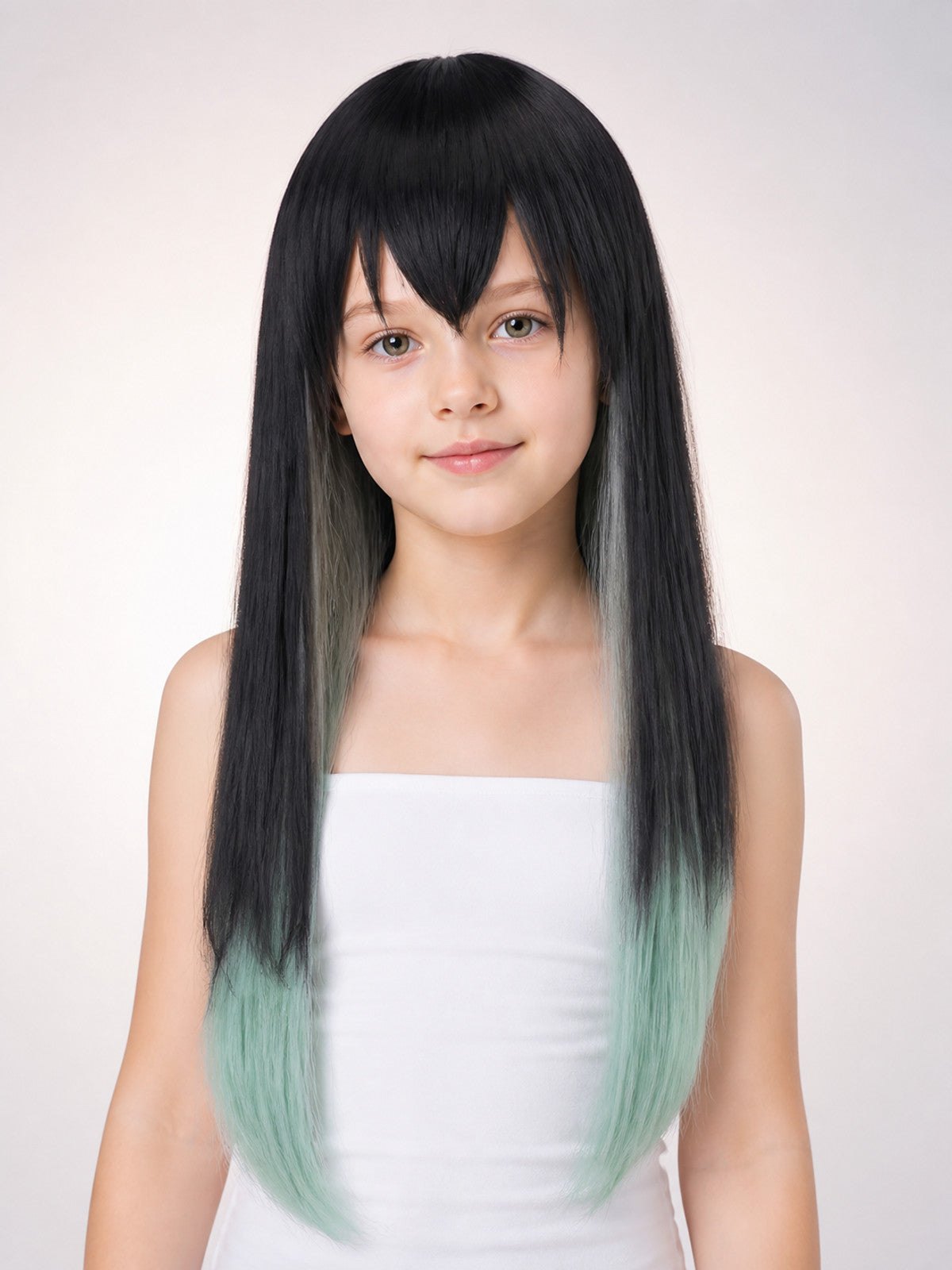 Long Black and Turquoise Cosplay Wig with Bangs main product view
