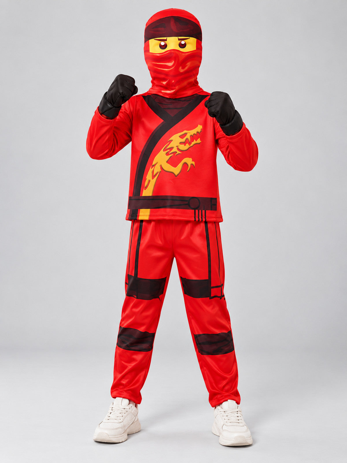 Kids' Ninja Costume Red with Golden Dragon