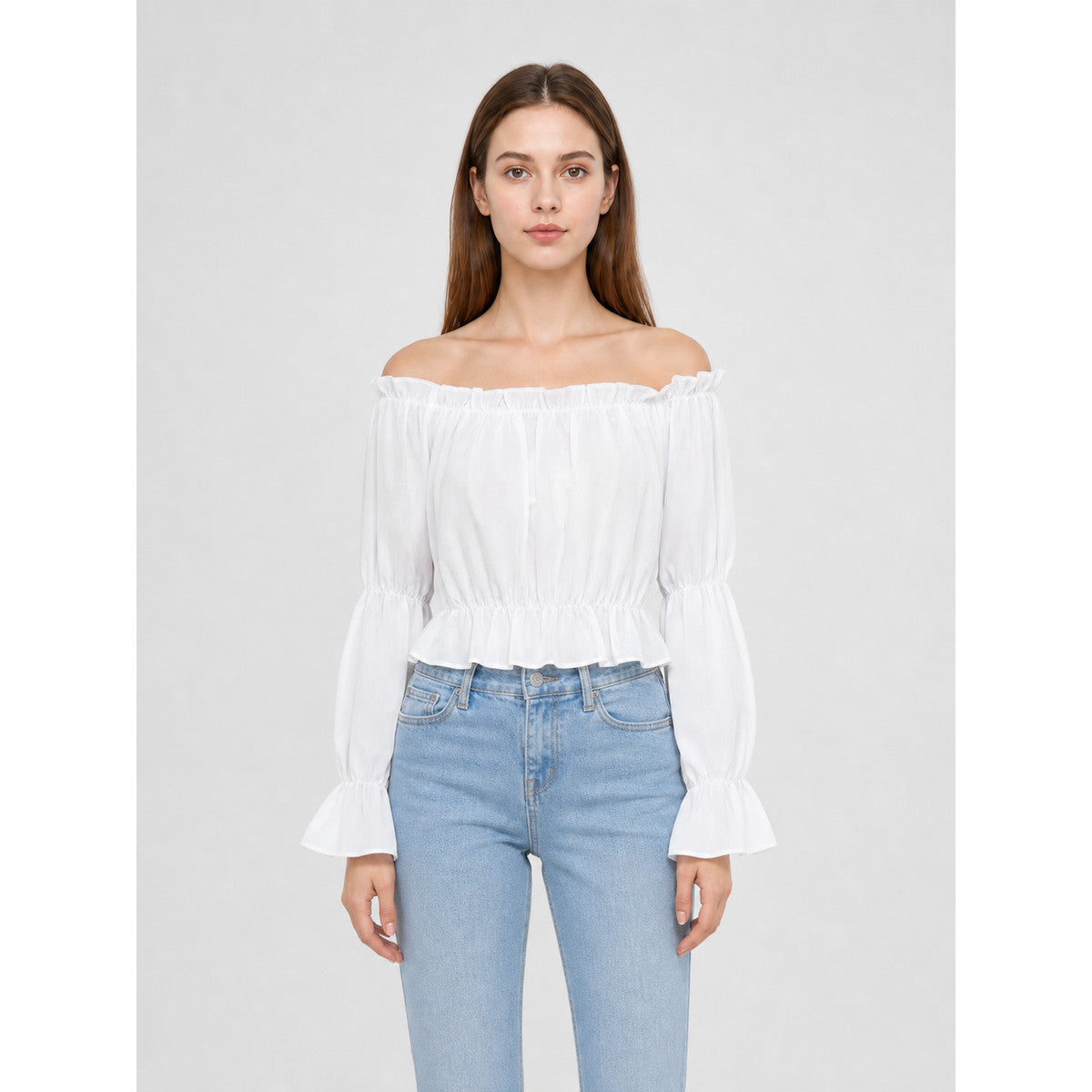 White Cropped Off-the-Shoulder Blouse