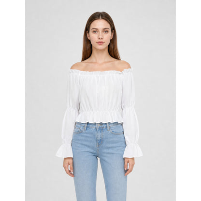 White Cropped Off-the-Shoulder Blouse