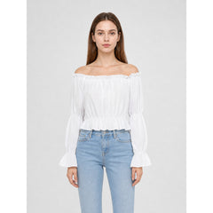 White Cropped Off-the-Shoulder Blouse