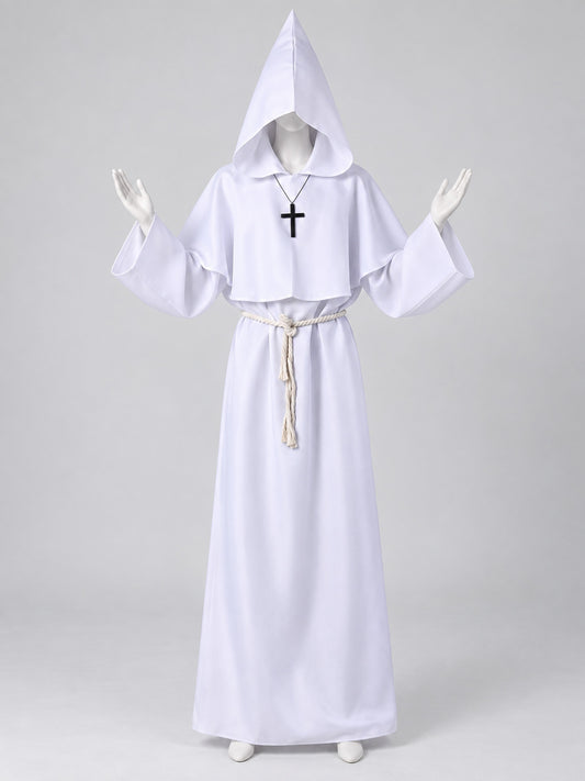 Monk Costume: Long White Hooded Robe