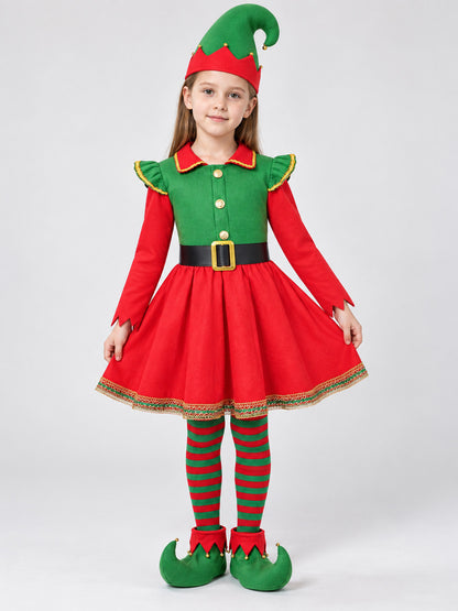 Elf Costume with Long Sleeves and Gold Trim