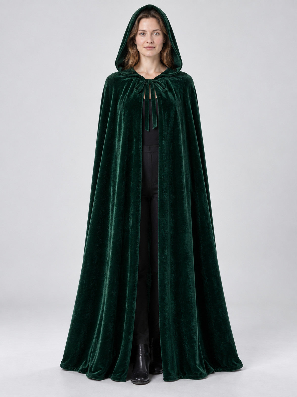 Hooded Cape Cloak in Dark Green Velvet