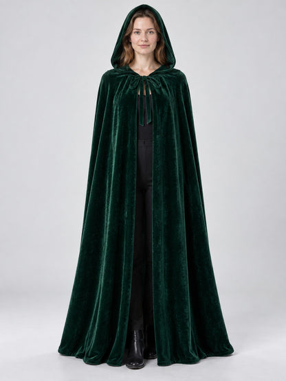 Hooded Cape Cloak in Dark Green Velvet