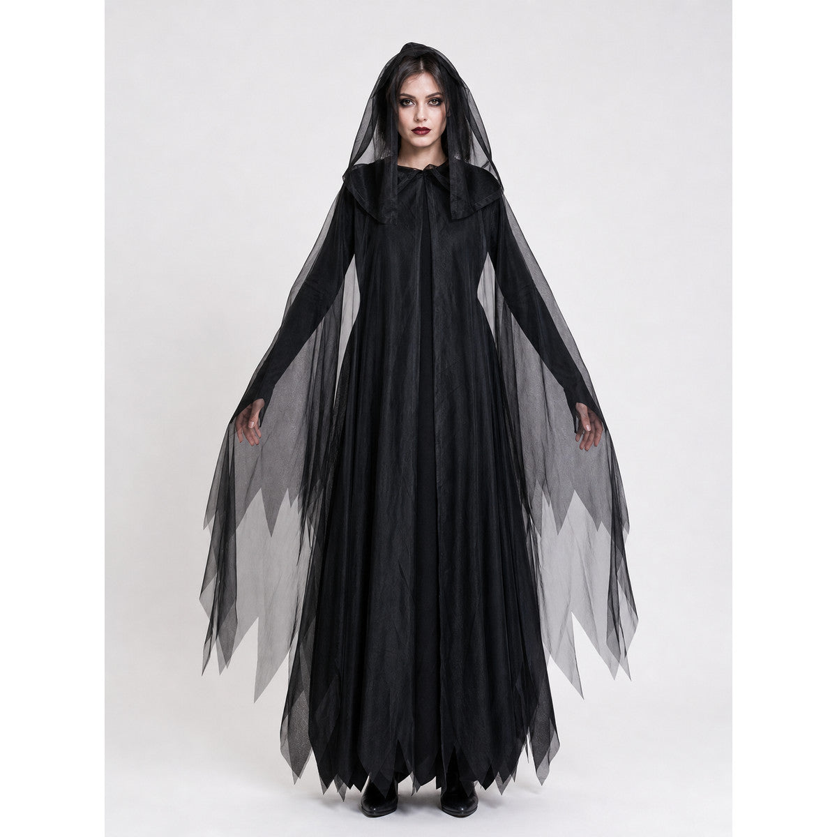Black Hooded Costume Cloak for Cosplay front view