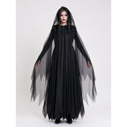 Black Hooded Costume Cloak for Cosplay front view