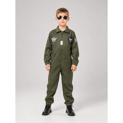 Flight jumpsuit with patches and accessories