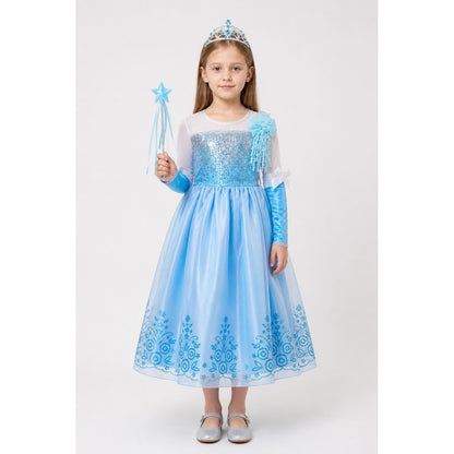 Blue Girls' Dress with Sequins and Crown main product view
