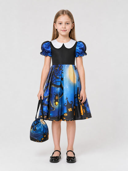 Children’s Halloween Dress with Print and Full Skirt on-model view