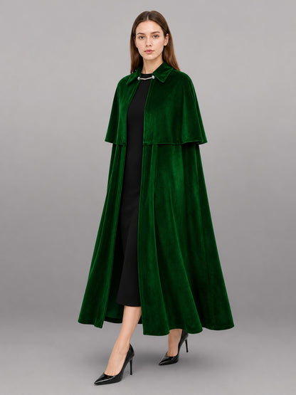Green Carnival Cloak with Silver-Tone Clasp front view
