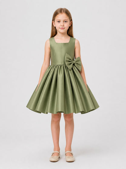 Children's Full Dress with a Large Bow, Green on-model view