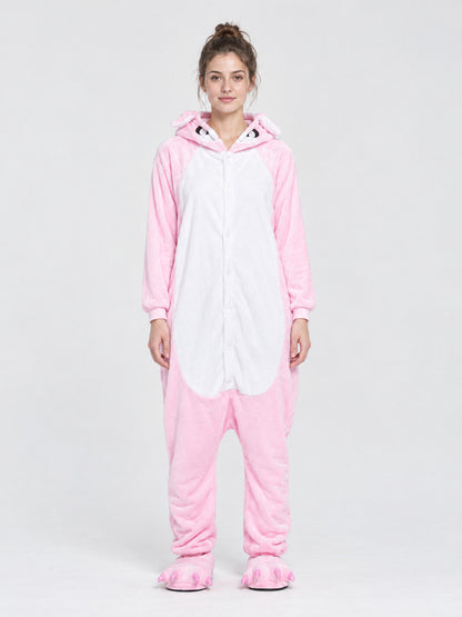 Pink hooded pajama jumpsuit with bunny ears