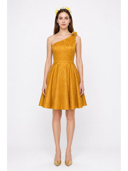 Gold One-Shoulder Dress with Flowers for Cosplay