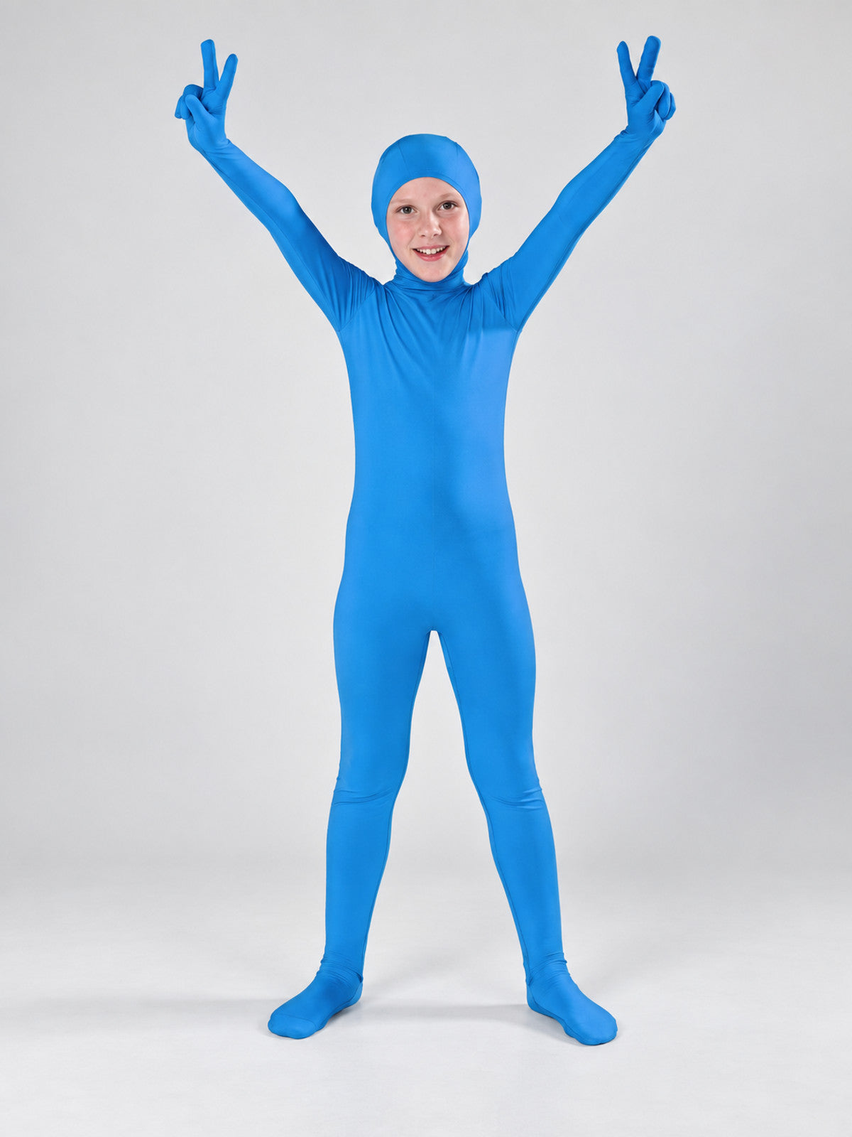 Form-Fitting Bright Blue Full-Body Bodysuit with Closed Head