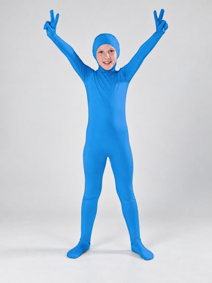 Form-Fitting Bright Blue Full-Body Bodysuit with Closed Head