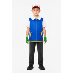 Children’s cosplay costume: blue jacket, hat, and gloves