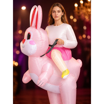 Adult Pink Inflatable Rabbit Riding Costume for Halloween on-model view