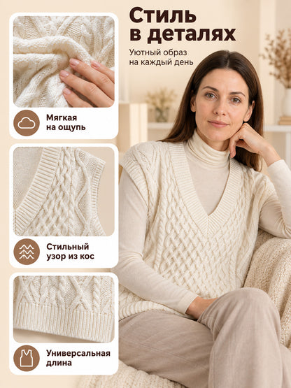 Sleeveless Knit Vest Milk 100% Acrylic Chunky Knit