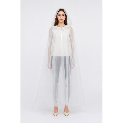 Long Semi-Transparent White Hooded Cape main product view