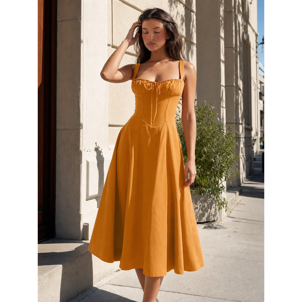 Women’s Summer Dress with Straps and a Fitted Bodice