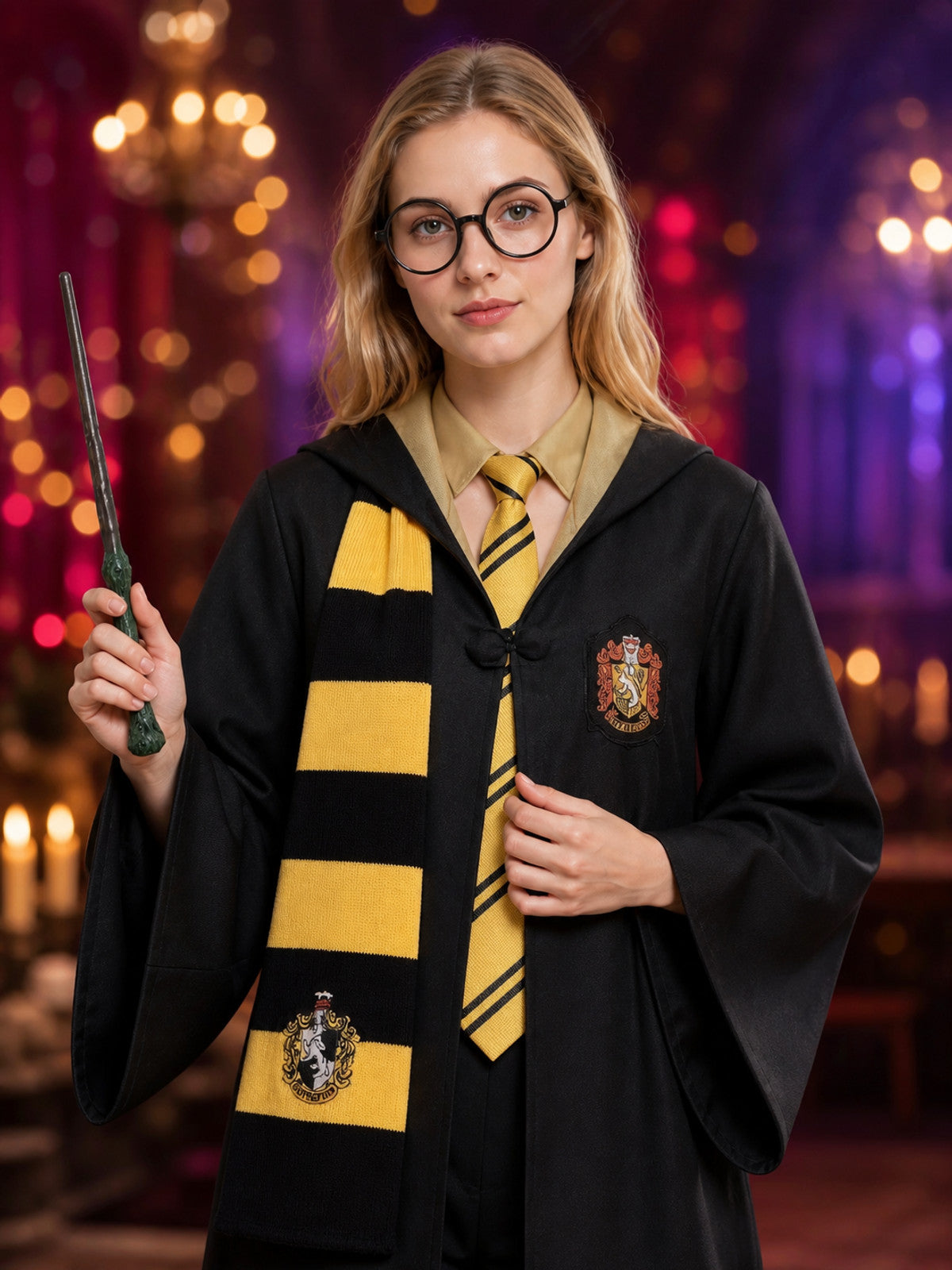 Hufflepuff Wizard Robe for Halloween Cosplay on-model view