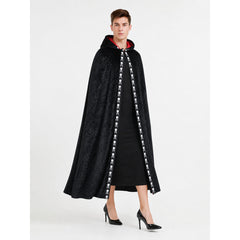 Black carnival cape with hood and skulls