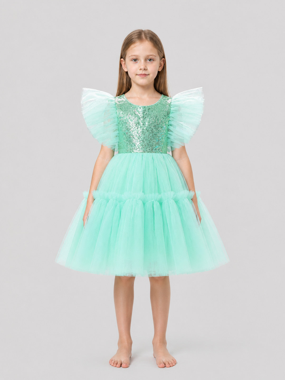 Children's Sequin Dress with a Full Tulle Skirt on-model view
