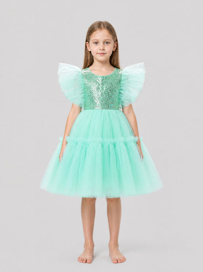 Children's Sequin Dress with a Full Tulle Skirt on-model view