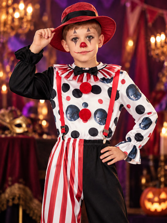Clown Costume: Polka-Dot Shirt, Pants, Hat, Suspenders