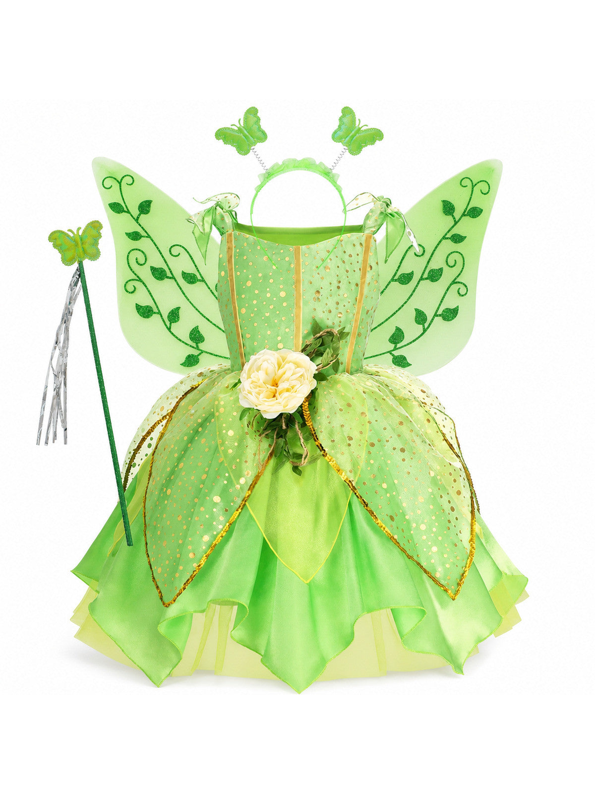 Girls' Green Forest Princess Dresses Fairy Elf Skirt Summer Glitter Mesh main product view