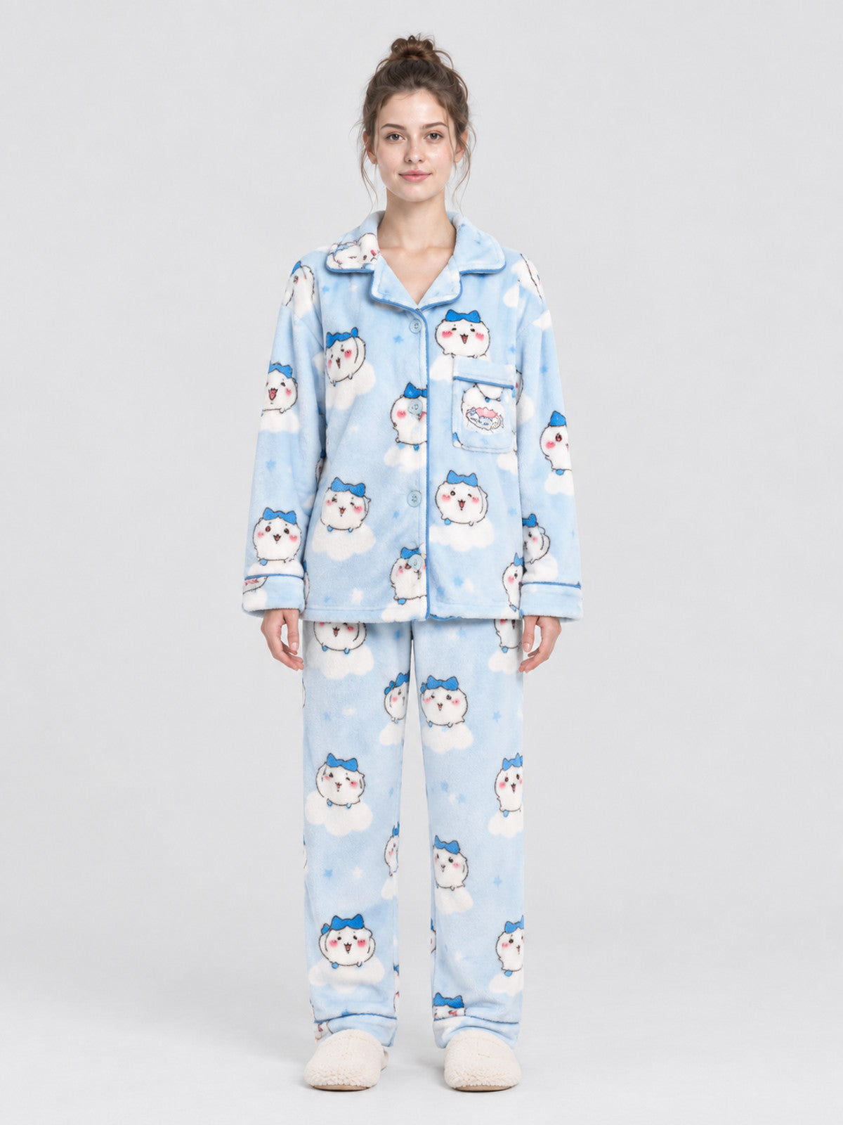 Flannel Pajama Set with Cartoon Print
